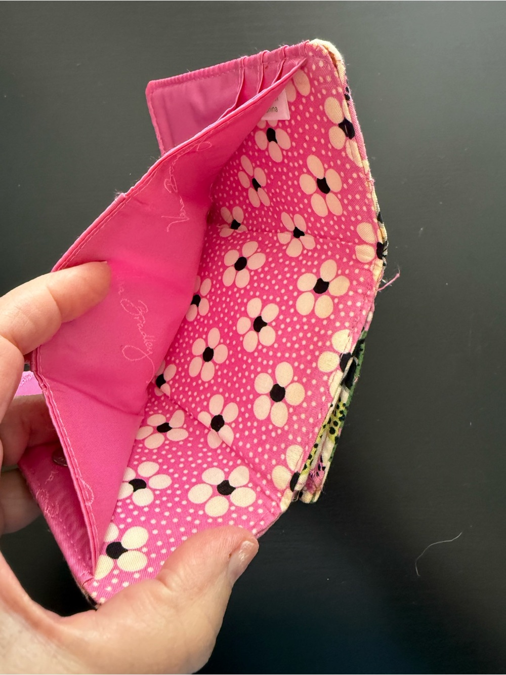 VERA BRADLEY quilted kiss lock wallet. Pink, green, and black floral print. - Picture 4 of 6